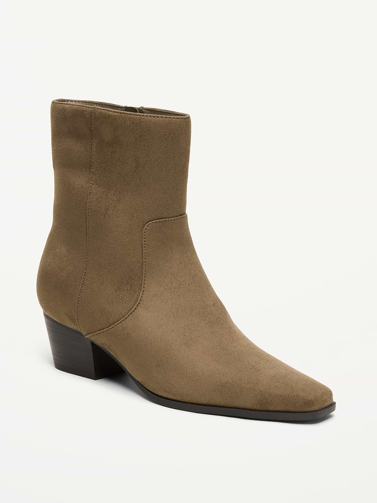 Image number 1 showing, Faux-Suede Low-Heel Booties for Women