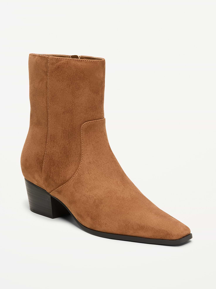 Image number 1 showing, Faux-Suede Low-Heel Booties for Women