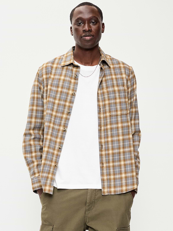 Relaxed Long-Sleeve Plaid Flannel Pocket Shirt