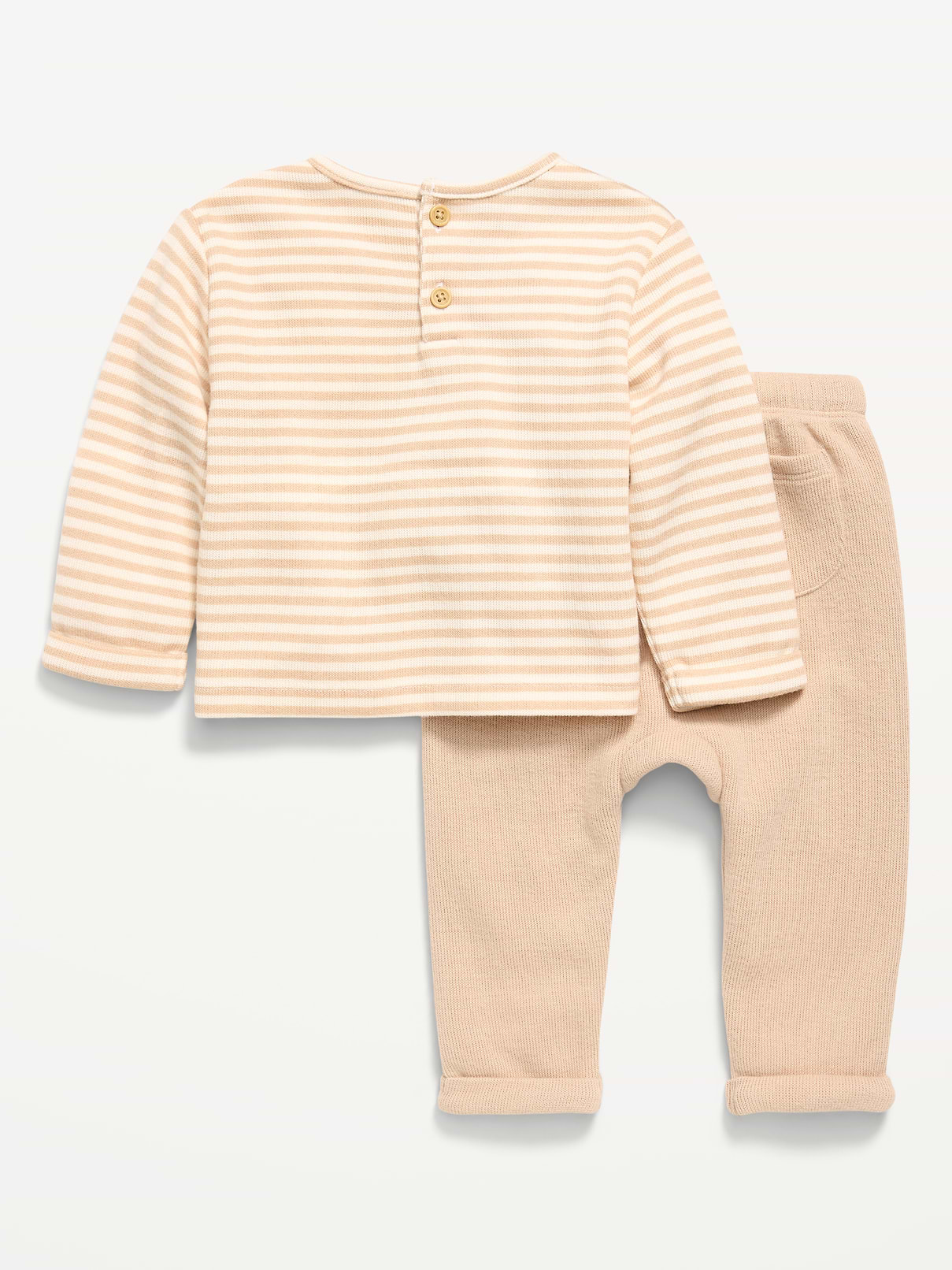 L'image numéro 3 présente Ensemble de t-shirt côtelé à poche à manches longues et pantalon pour bébé
