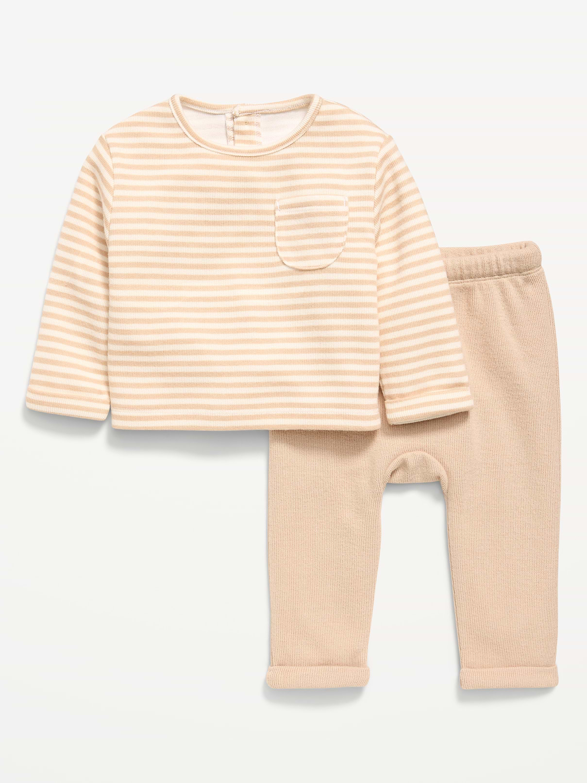 L'image numéro 2 présente Ensemble de t-shirt côtelé à poche à manches longues et pantalon pour bébé