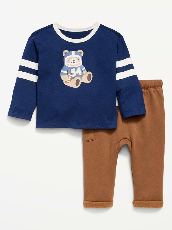 Long-Sleeve Graphic T-Shirt and Sweatpants Set for Baby