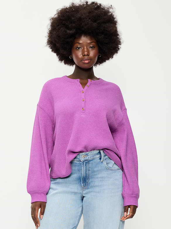Long-Sleeve Crew-Neck Henley T-Shirt