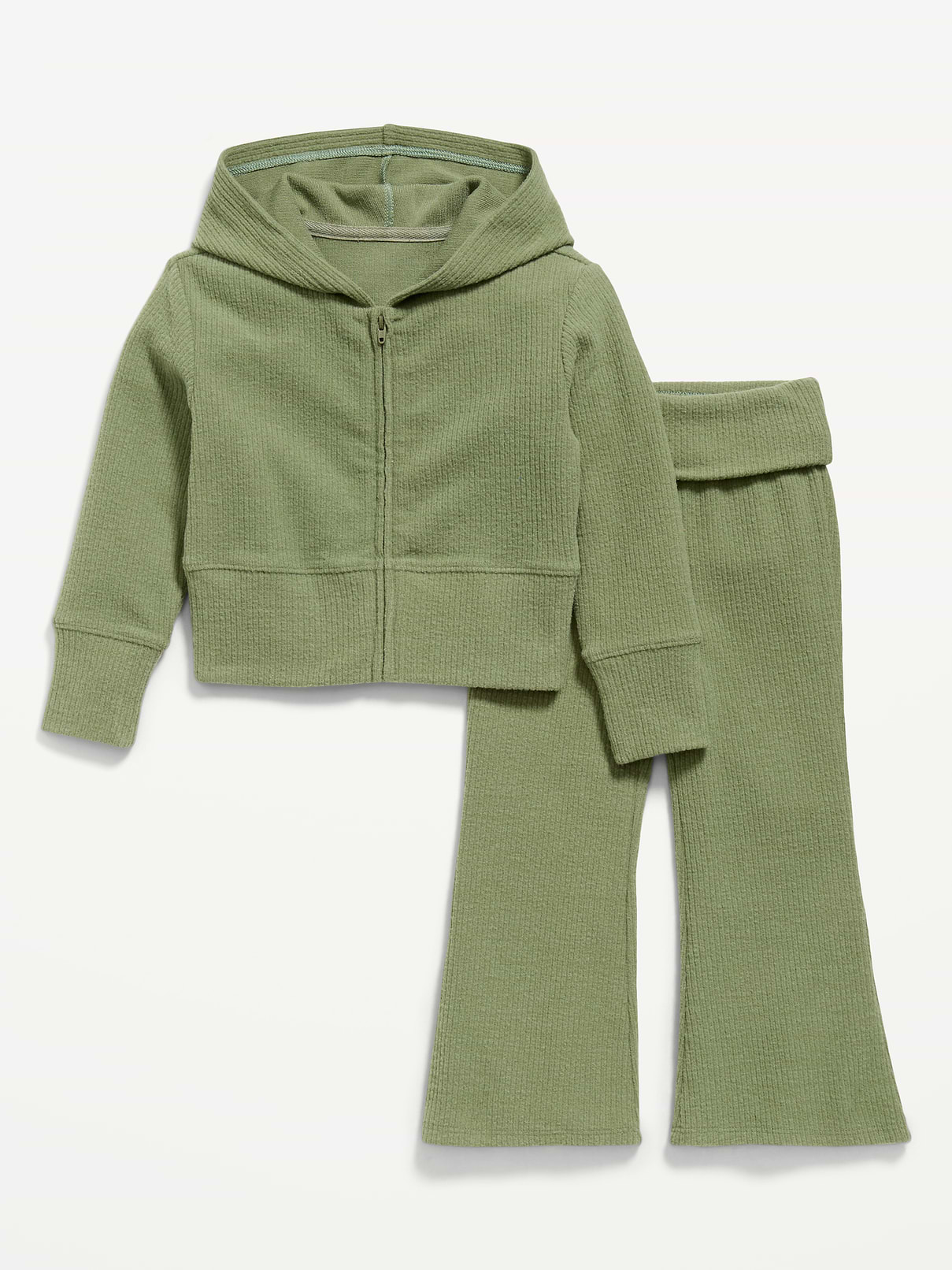 Image 1 of 2, built-in hood, long sleeves, full zip, matching bottoms, elasticized waistband, flare leg, Product #908835