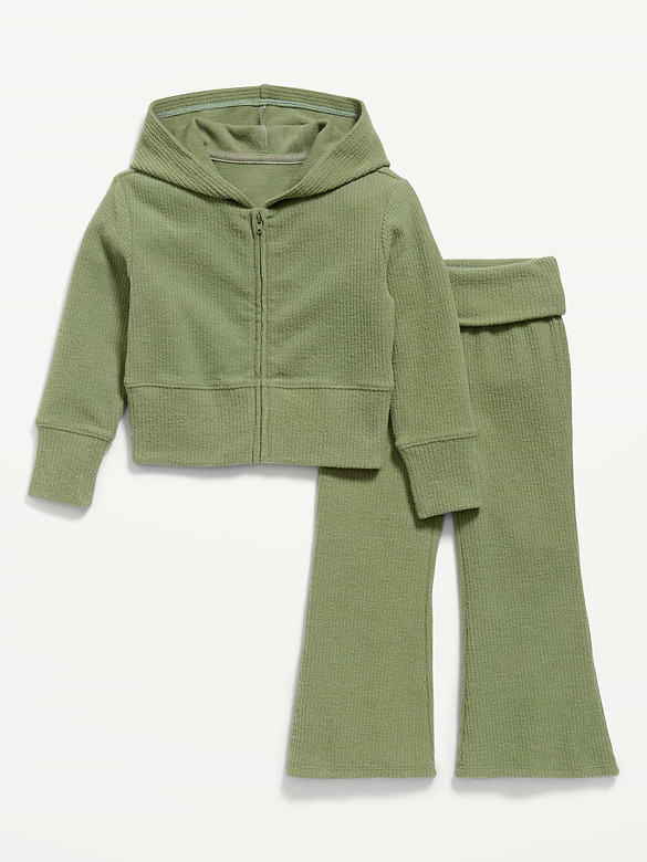 Cozy Ribbed Hoodie and Flared Pants Set for Toddler Girls