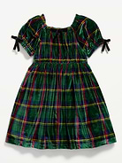 Image 1 of 1, square neckline, short puff sleeves, decorative bows at sleeves, seamed waist, full skirt, Product #908564