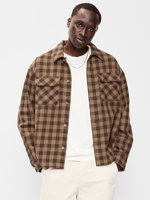 Long-Sleeve Heavyweight Plaid Flannel Pocket Shirt