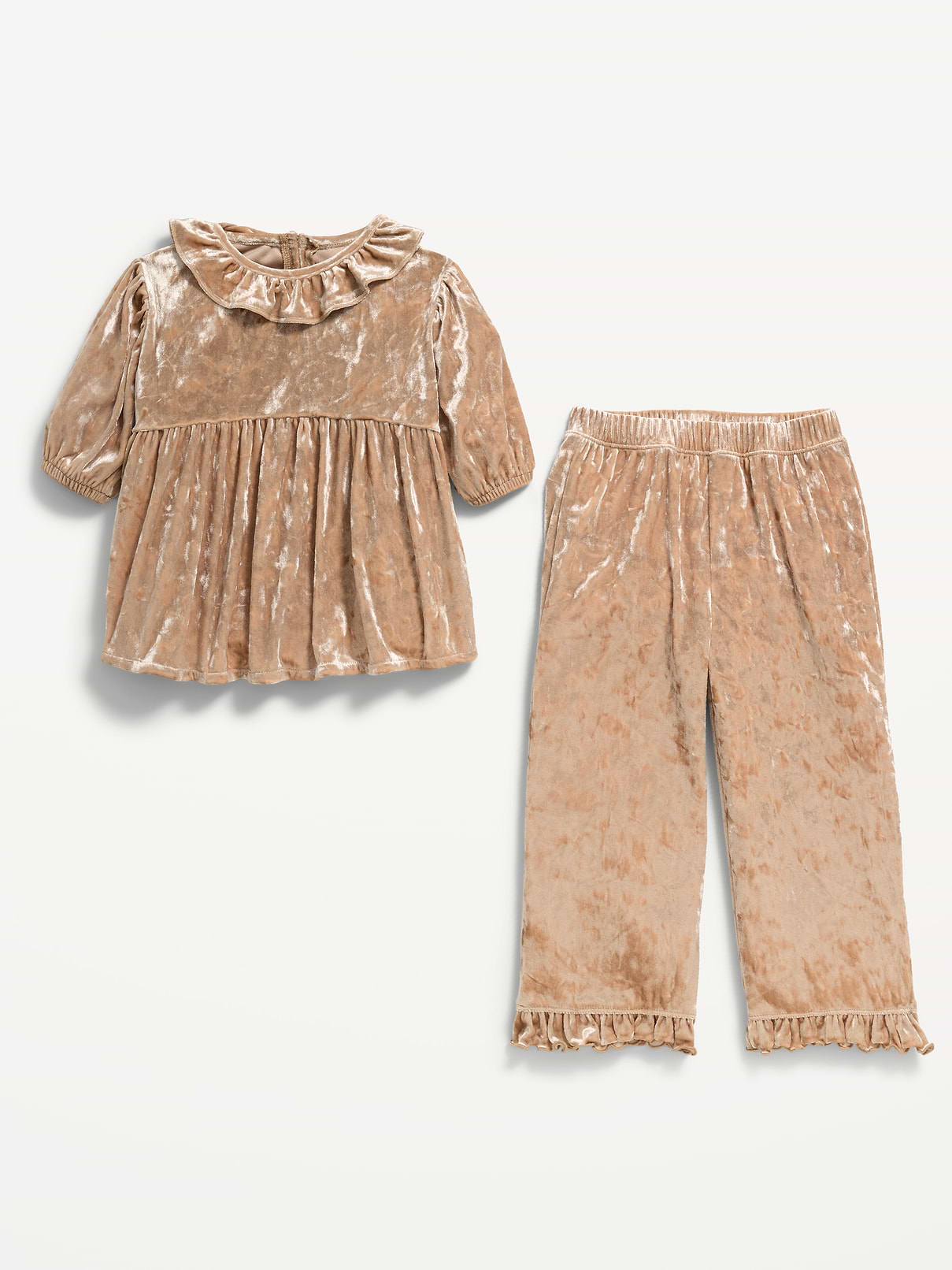 Image 2 of 2, Velvet Puff-Sleeve Top and Pants Set for Toddler Girls