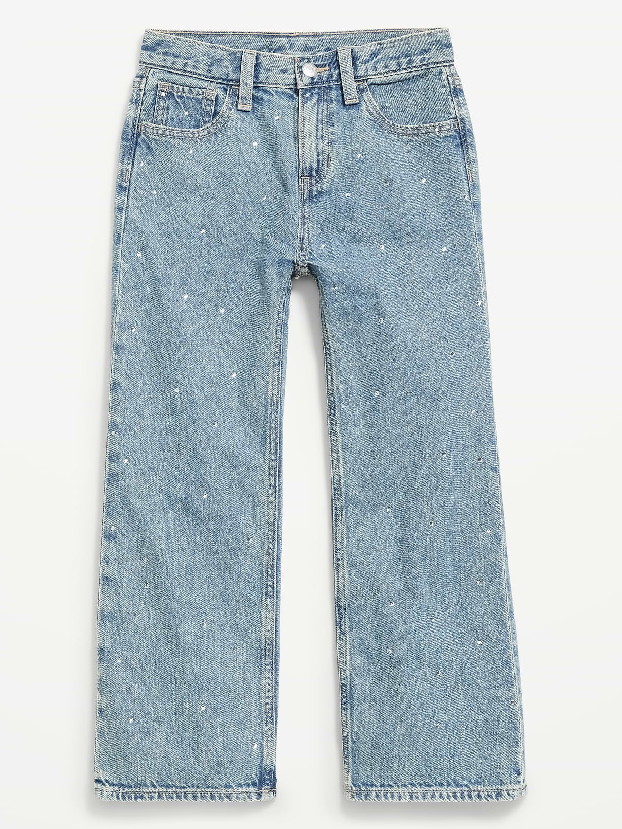 Image 4 of 5, High-Waisted Baggy Rhinestone Wide-Leg Jeans for Girls