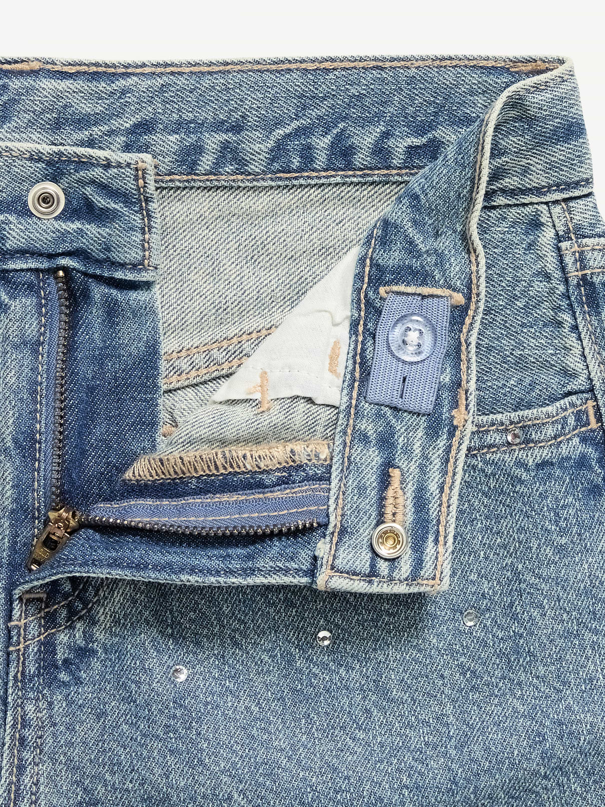 Image 5 of 5, High-Waisted Baggy Rhinestone Wide-Leg Jeans for Girls