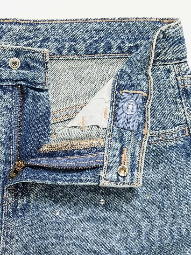 Image 5 of 5, High-Waisted Baggy Rhinestone Wide-Leg Jeans for Girls