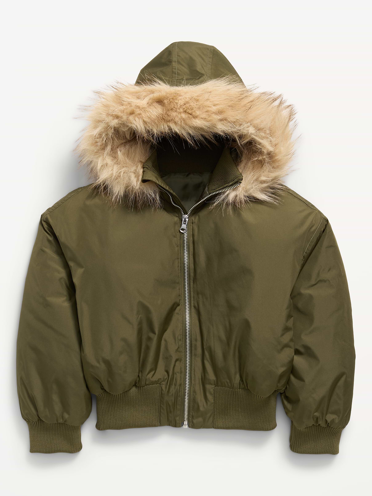 Image 1 of 1, built-in hood, faux fur trim along hood, long sleeves, full length zipper, Product #908218