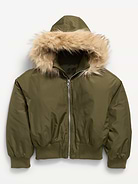 Image 1 of 1, built-in hood, faux fur trim along hood, long sleeves, full length zipper, Product #908218