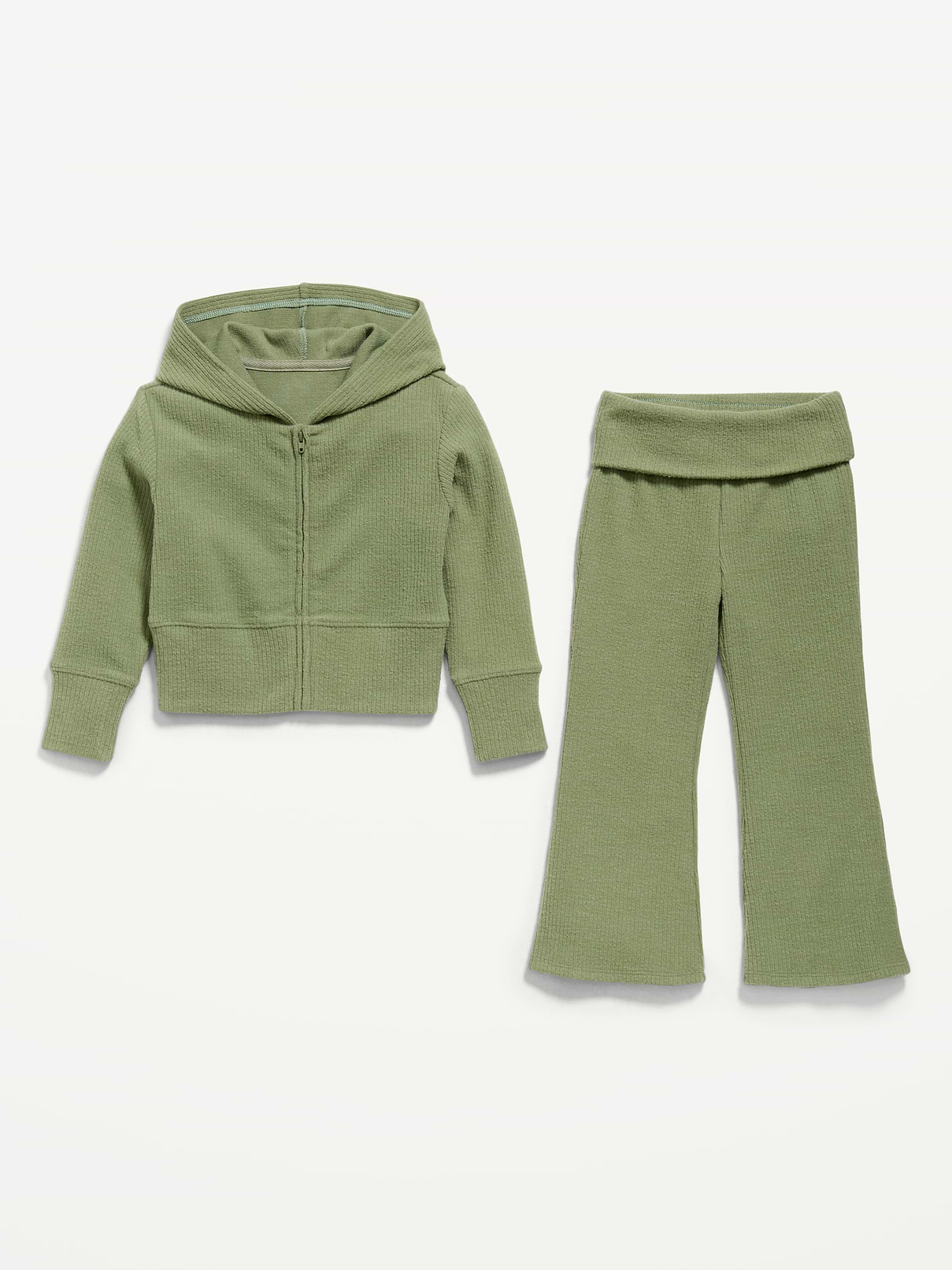 Image 2 of 2, Cozy Ribbed Hoodie and Flared Pants Set for Toddler Girls