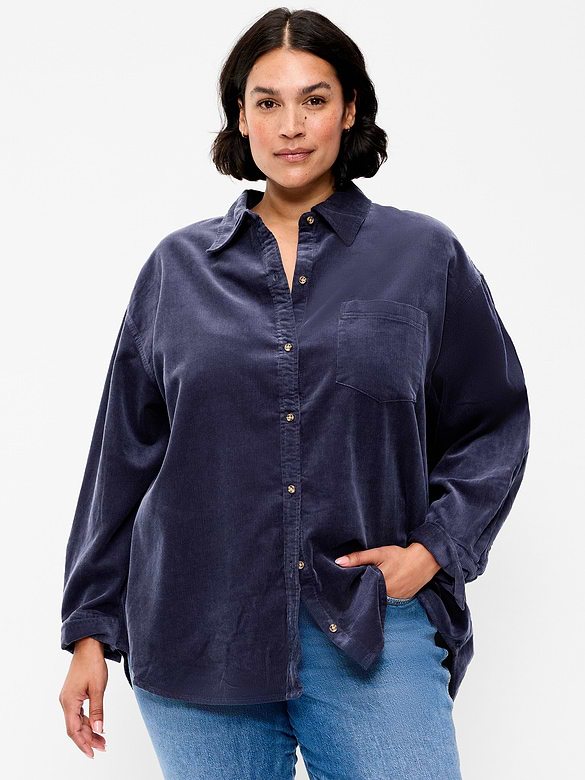 Oversized Boyfriend Button-Down Corduroy Shirt