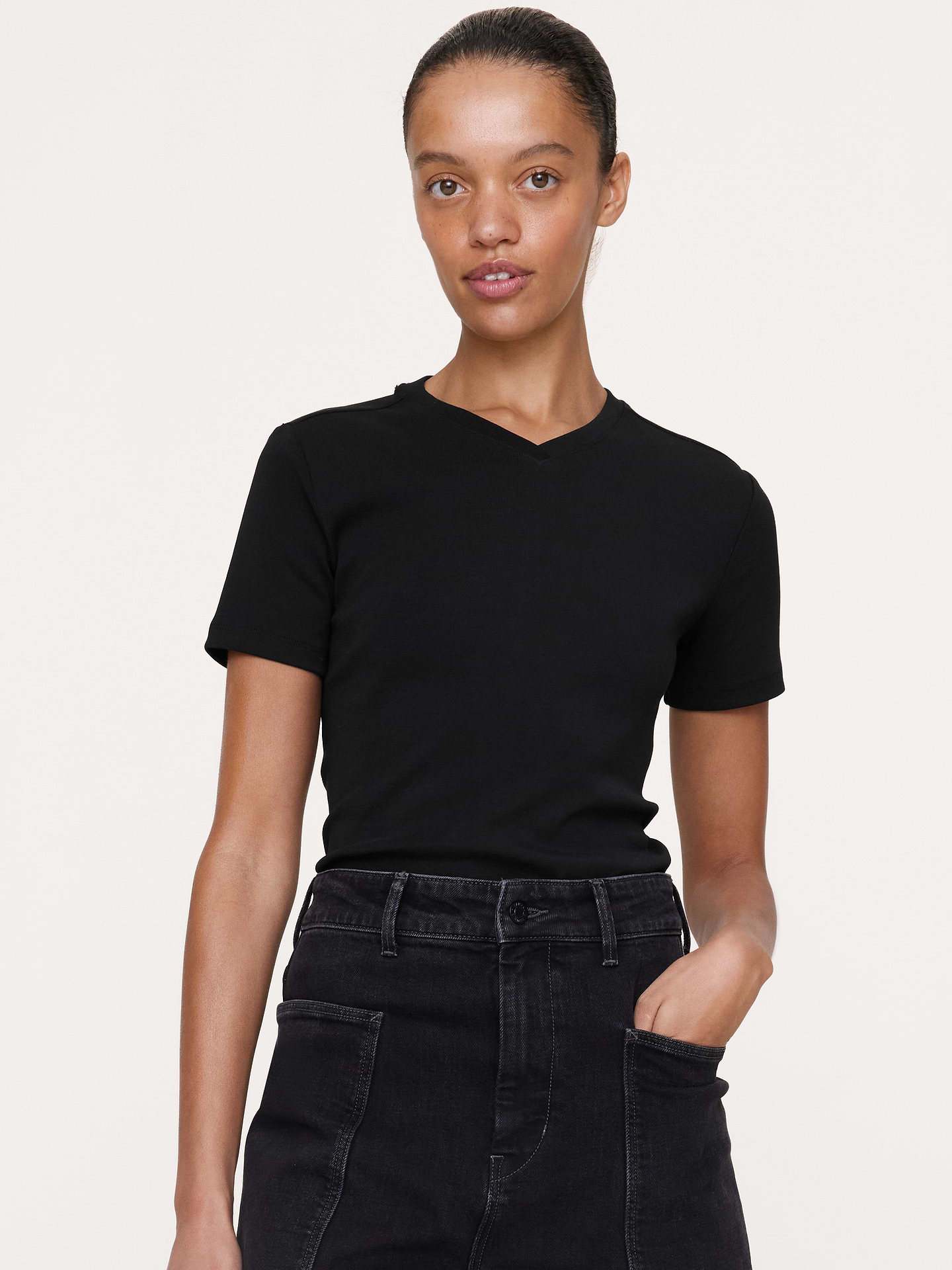 Image number 1 showing, Minimalist Cotton High V-Neck T-Shirt