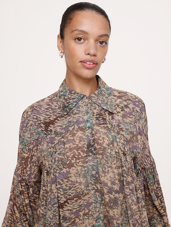 Viscose Balloon-Sleeve Blouse