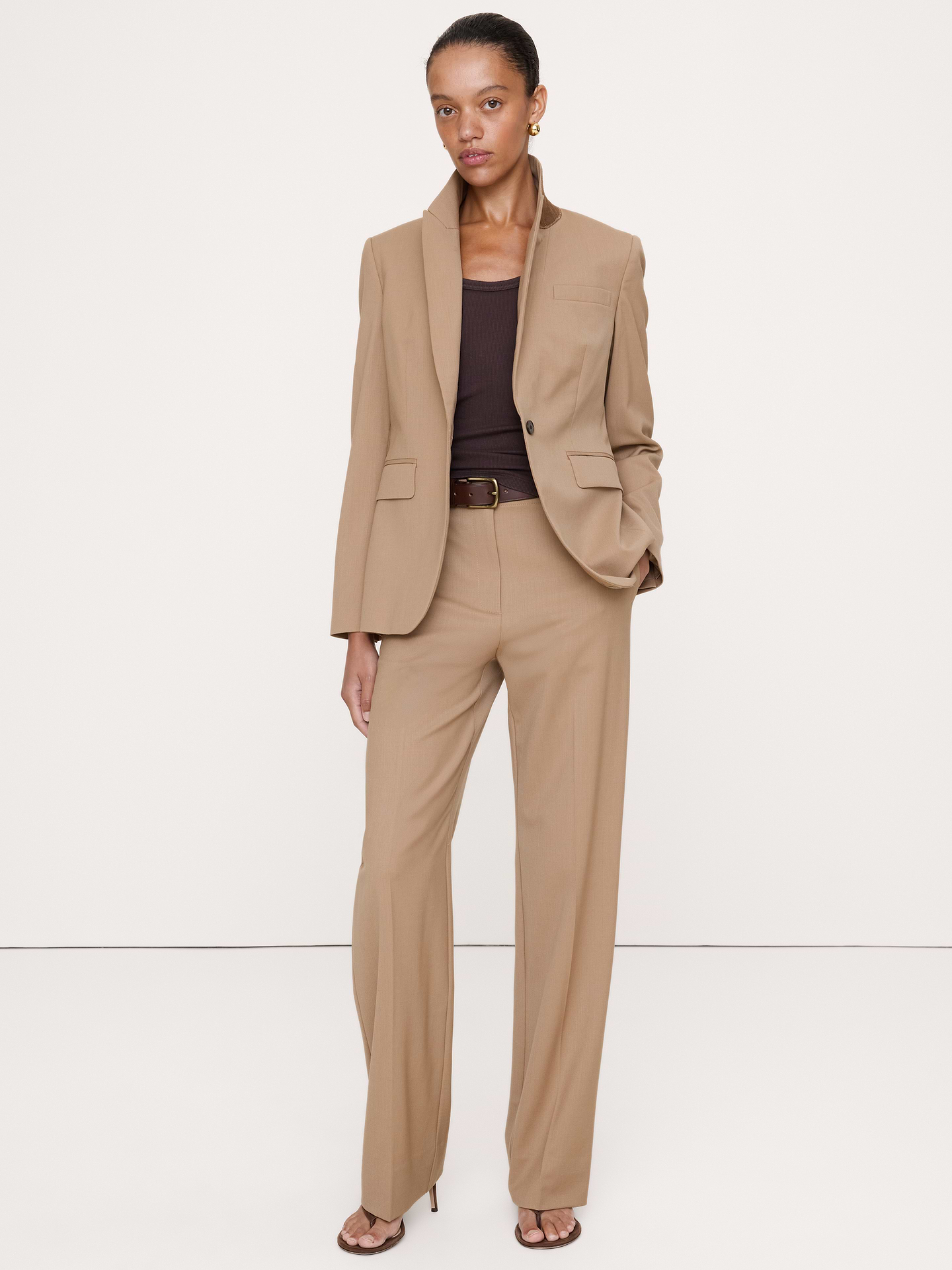 Image number 1 showing, Ultra High-Rise Modern Straight Italian Lightweight Wool Pant