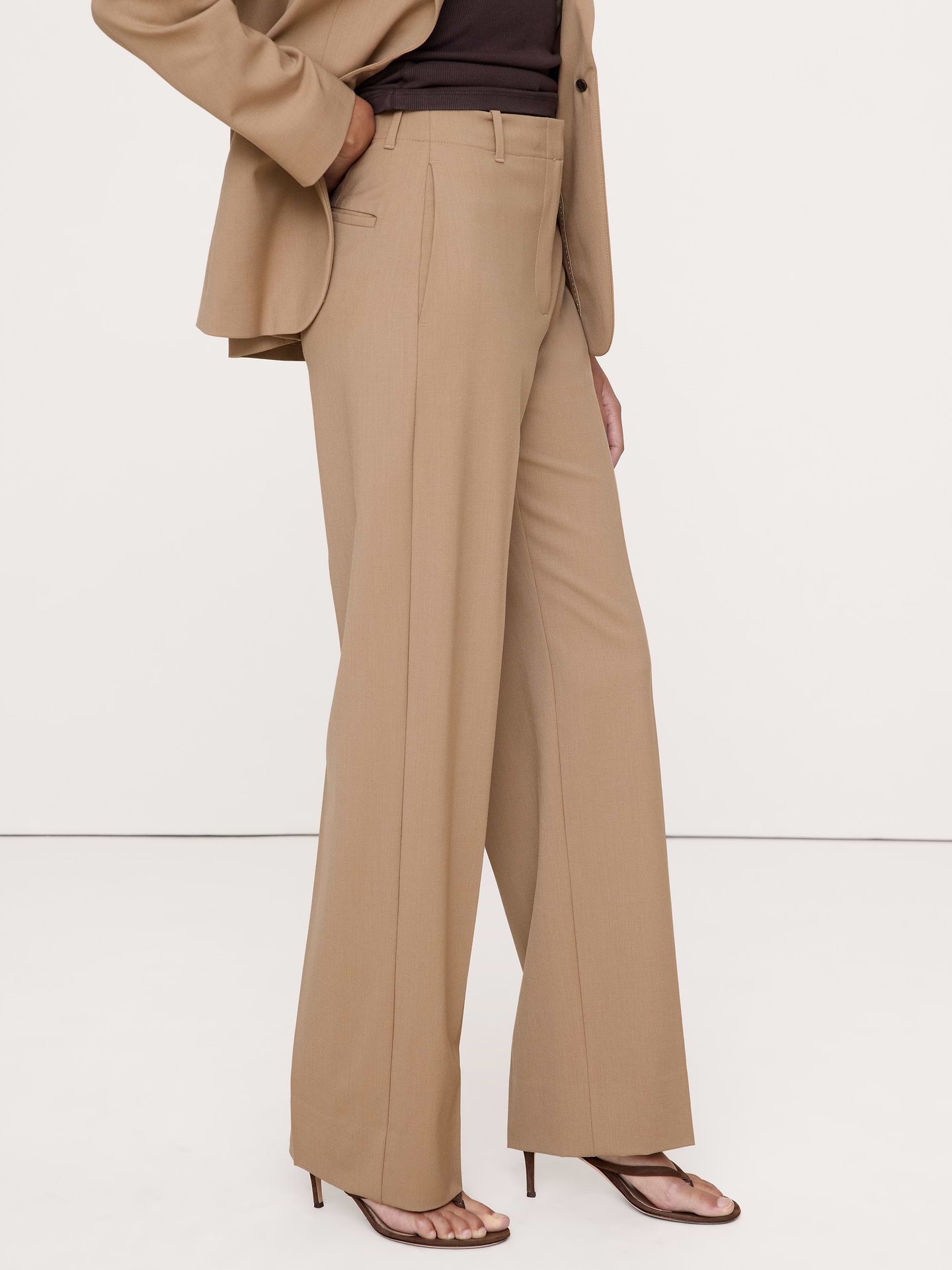 Image number 4 showing, Ultra High-Rise Modern Straight Italian Lightweight Wool Pant