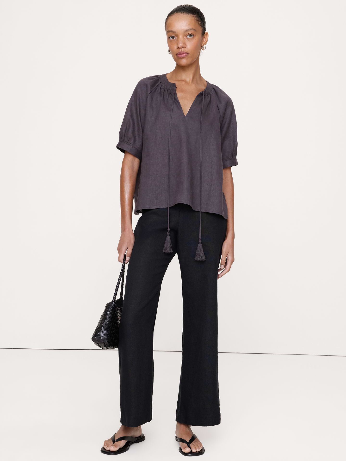 Image number 1 showing, Linen Tassel-Tie Top