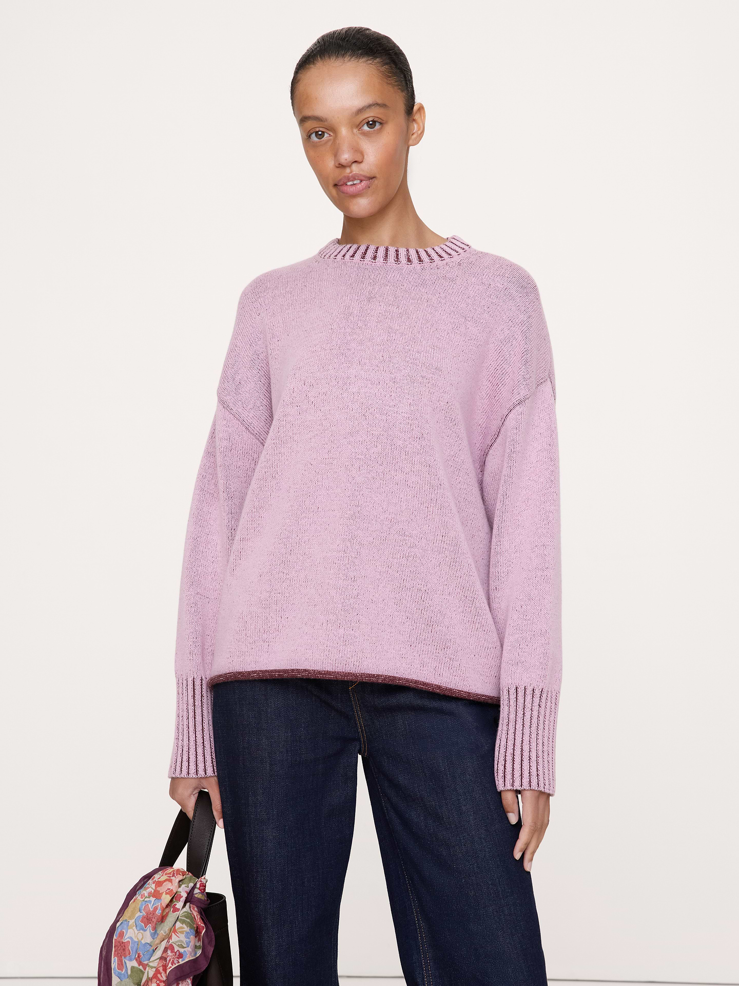 Image number 1 showing, Oversized Merino-Cotton Crew-Neck Sweater
