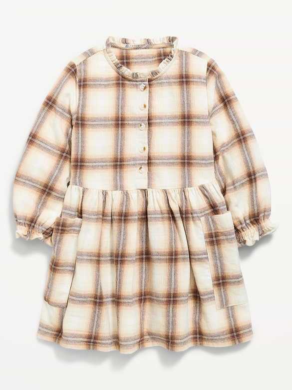 Long-Sleeve Flannel Shirt Dress for Toddler Girls