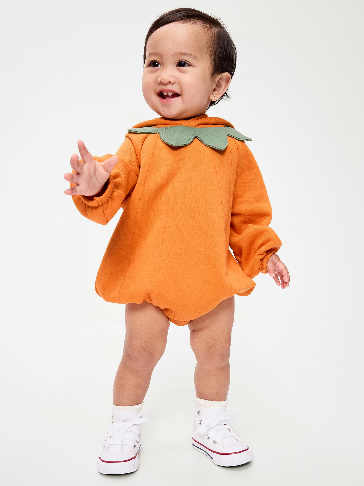 Image number 1 showing, Hooded Pumpkin Critter Fleece One-Piece Romper for Baby
