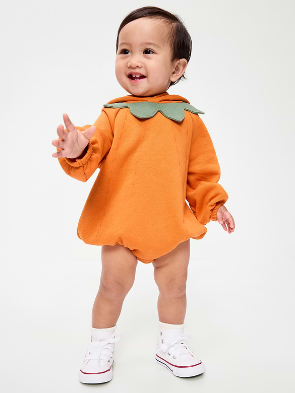 Hooded Pumpkin Critter Fleece One-Piece Romper for Baby