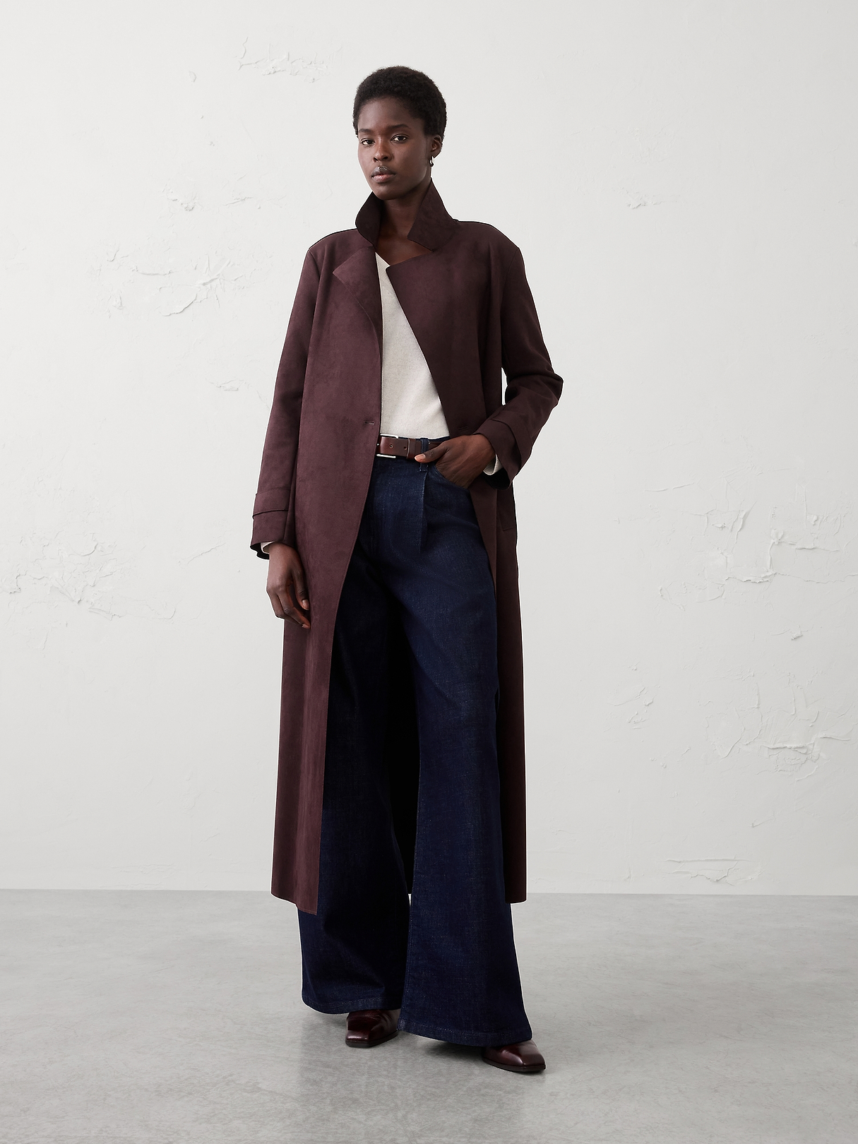 Vegan Suede Long Coat | Banana Republic Factory