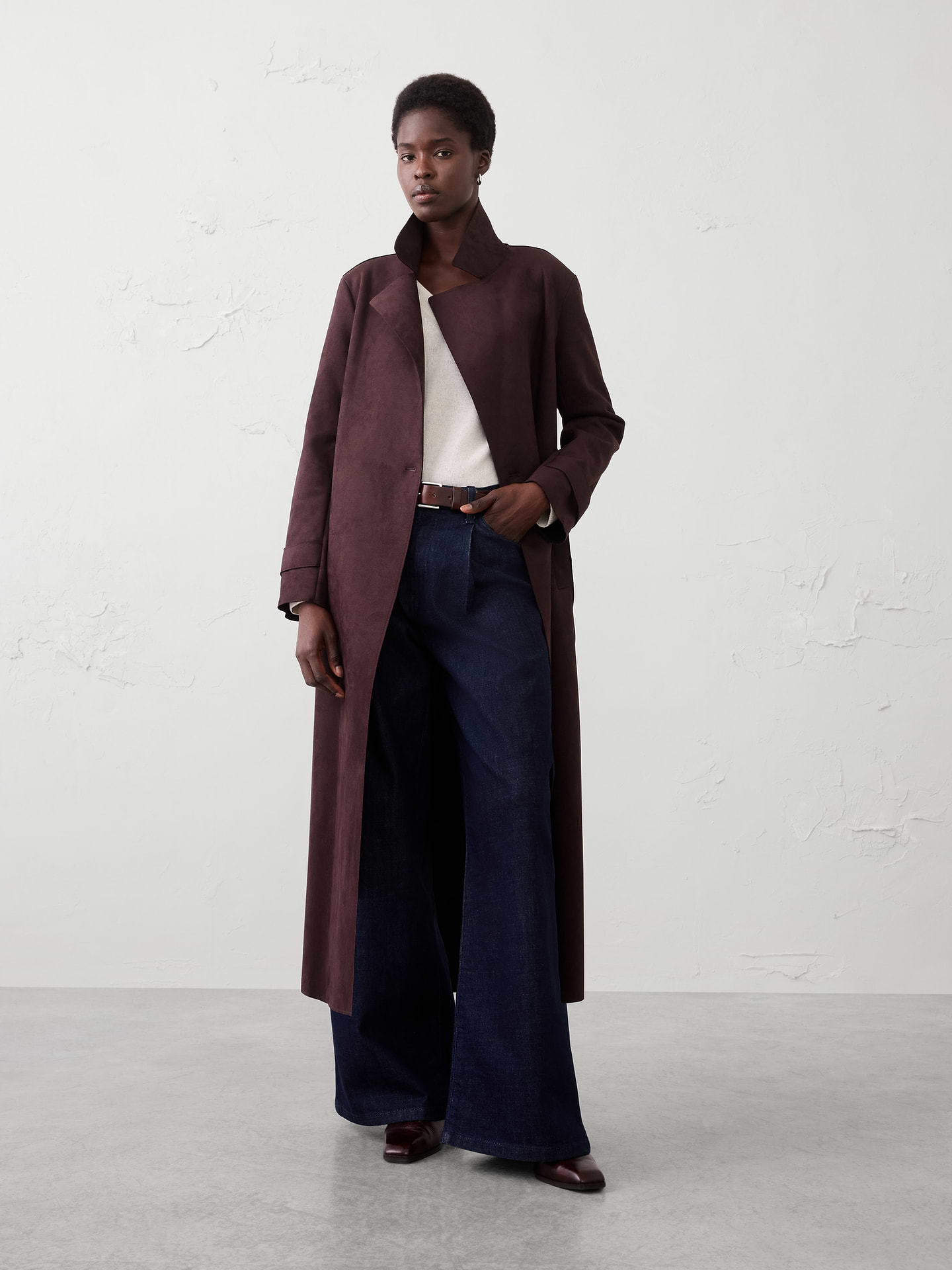 Image number 1 showing, Vegan Suede Long Coat