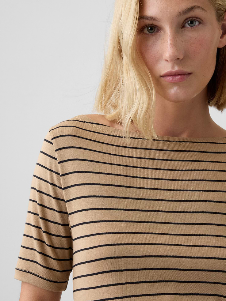 Image 4 of 5, Modern Ribbed Boatneck Top