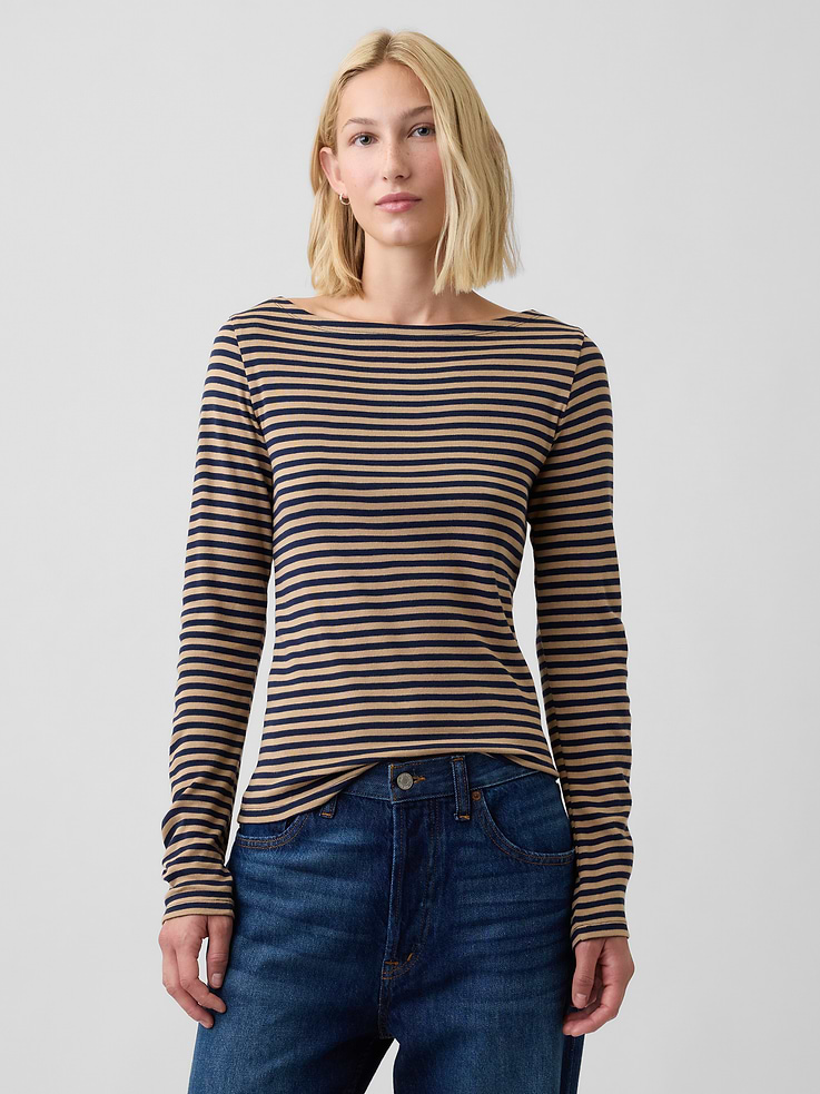 Image 1 of 5, Soft ribbed knit., Long sleeves., Boatneck., Select styles have allover print or stripes., Product #1179569