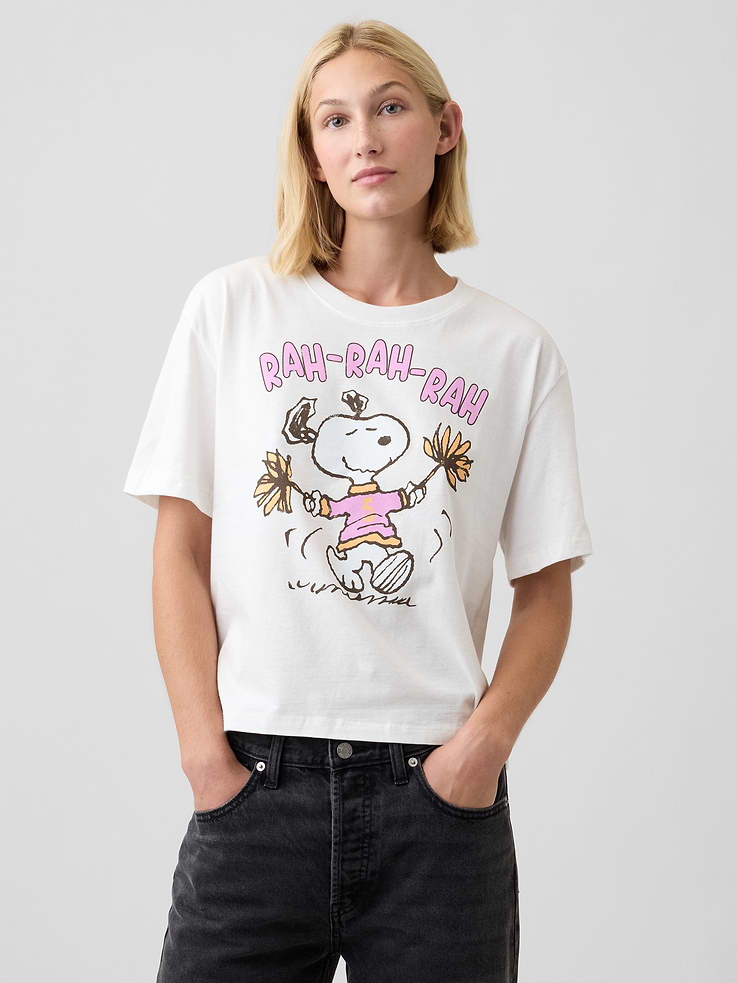 Image 1 of 5, Soft jersey knit., Dropped shoulder, short sleeves., Crewneck., Snoopy graphic at front., Product #1180347