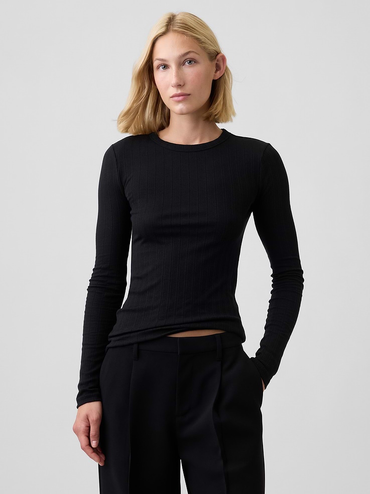 Image number 1 showing, Essential Ribbed Pointelle T-Shirt