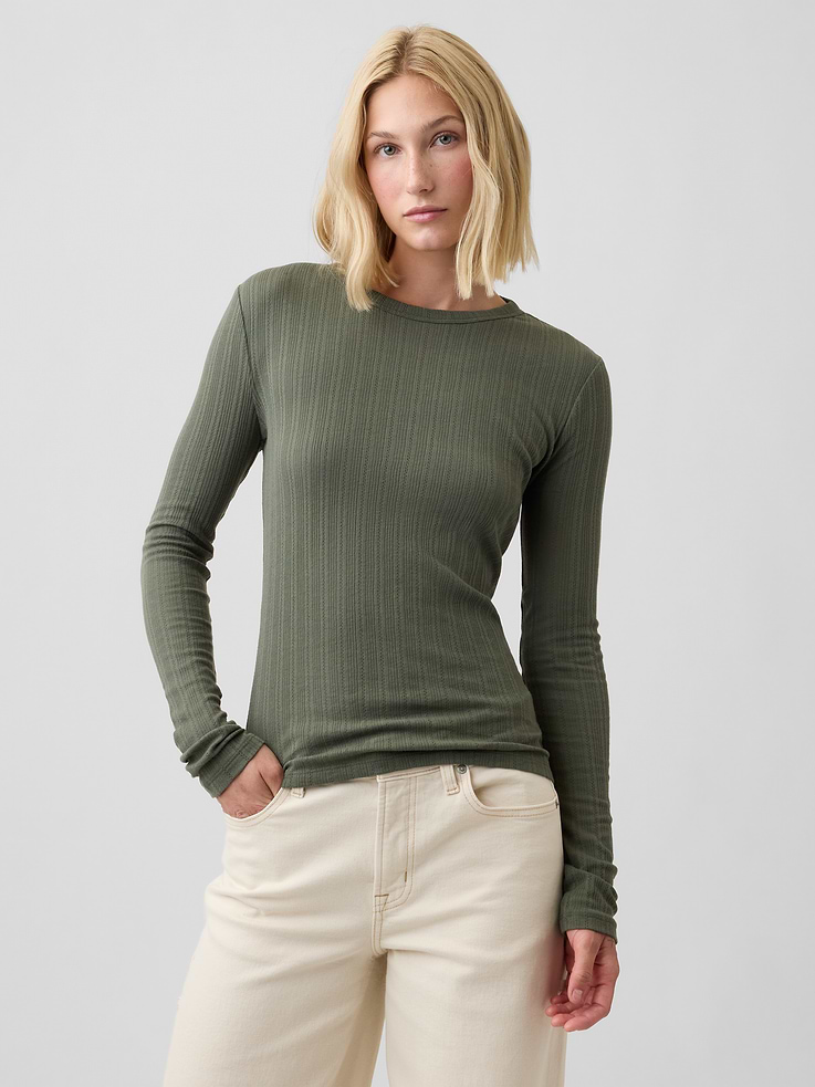 Image number 1 showing, Essential Ribbed Pointelle T-Shirt