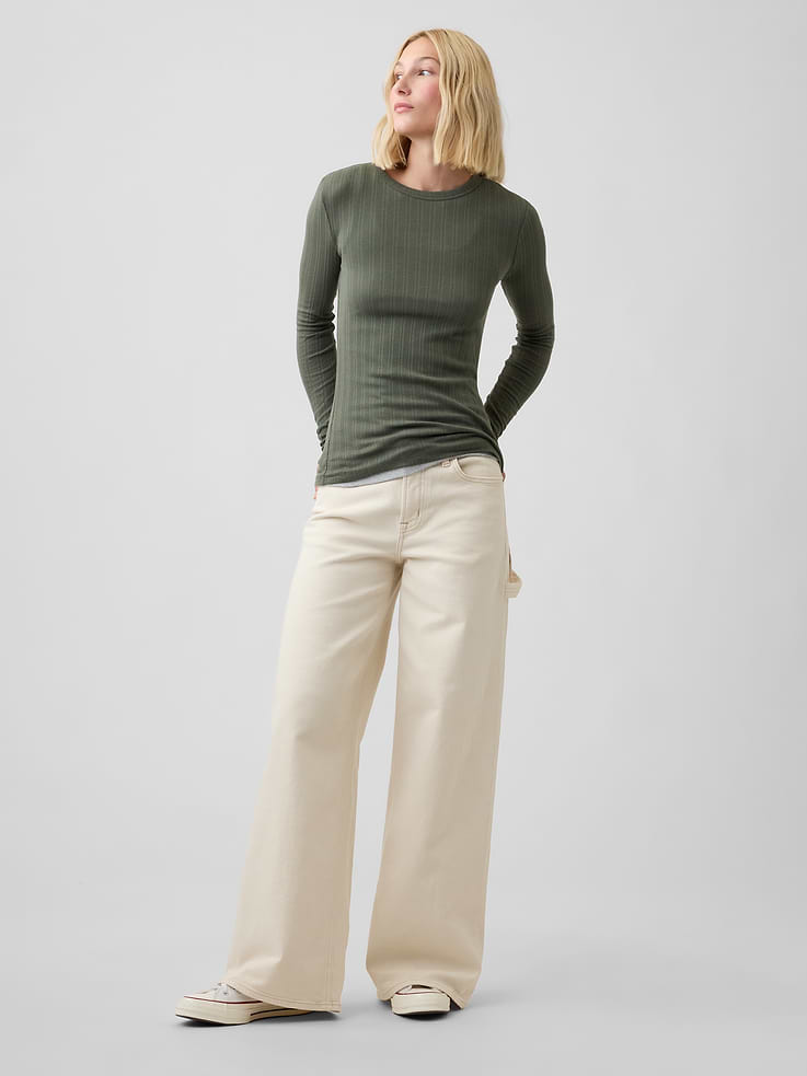 Image number 3 showing, Essential Ribbed Pointelle T-Shirt