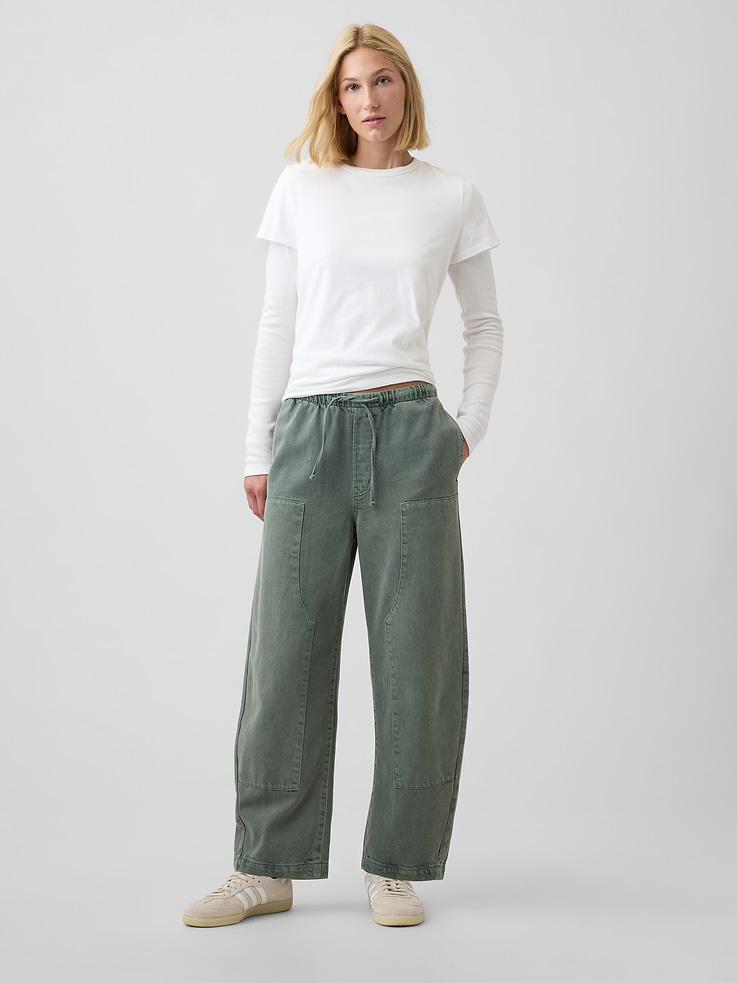 Image number 1 showing, Mid Rise Pull-On Barrel Jeans