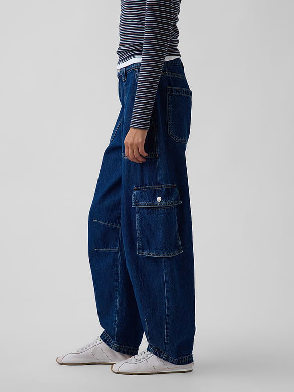 High Rise Barrel Cargo Jeans
