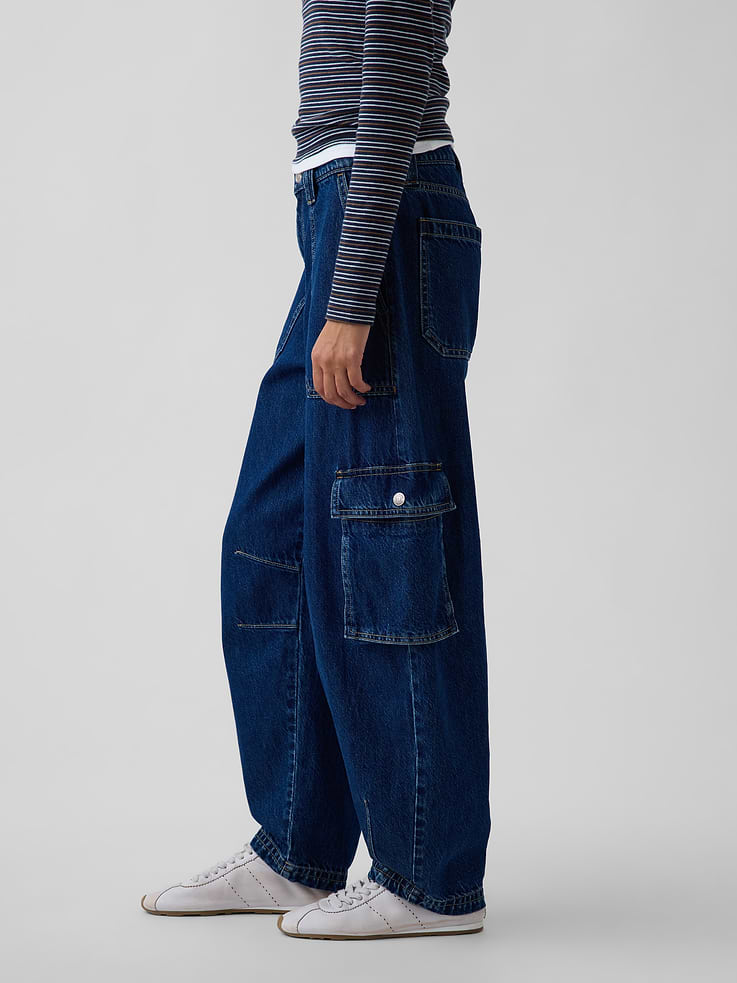 Image number 3 showing, High Rise Barrel Cargo Jeans