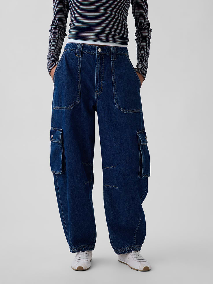 Image number 2 showing, High Rise Barrel Cargo Jeans
