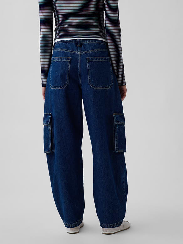 High Rise Barrel Cargo Jeans