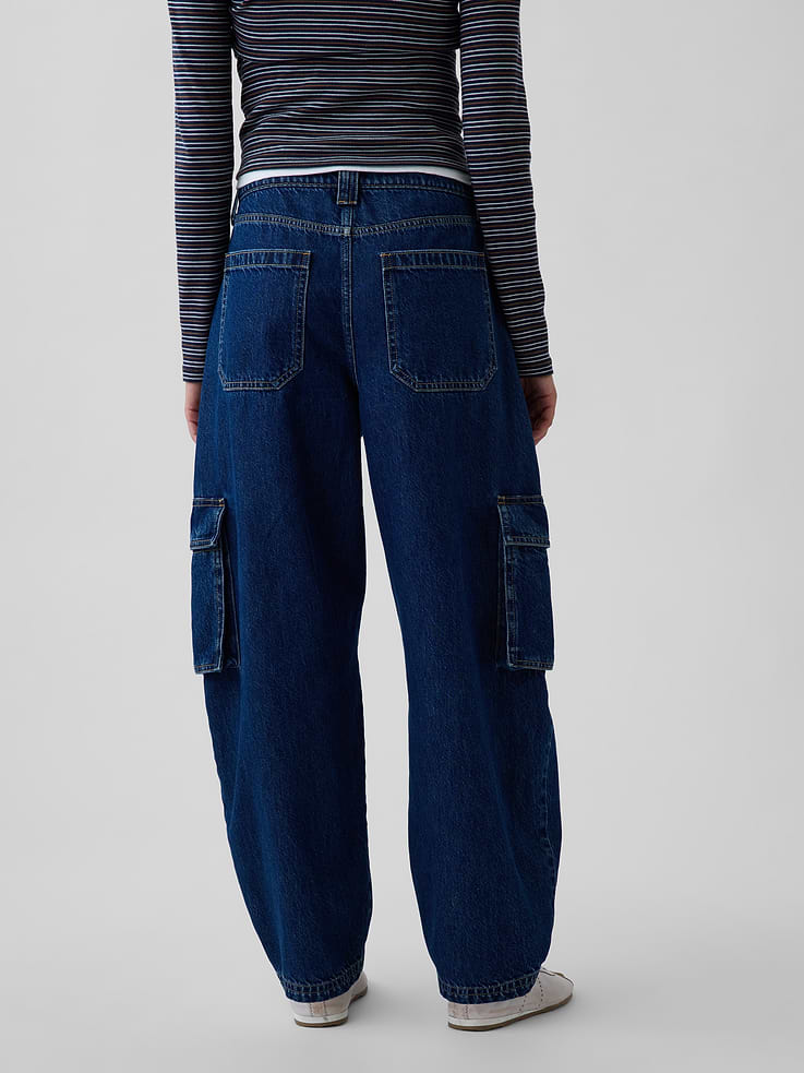 Image number 4 showing, High Rise Barrel Cargo Jeans