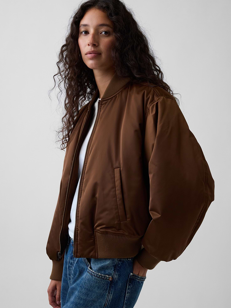 Image number 4 showing, Padded Satin Bomber Jacket