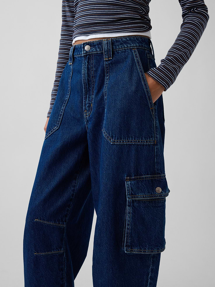Image number 5 showing, High Rise Barrel Cargo Jeans