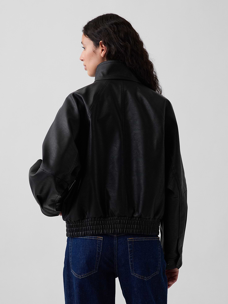 Image number 3 showing, Vegan Leather Oversized Bomber Jacket