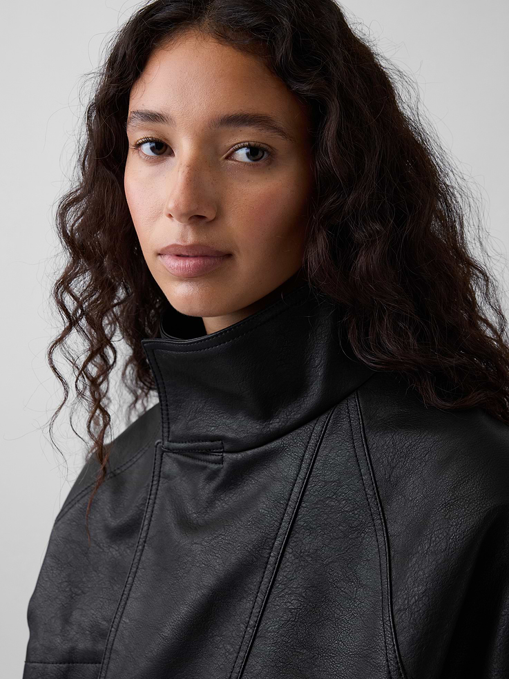 Image number 4 showing, Vegan Leather Oversized Bomber Jacket