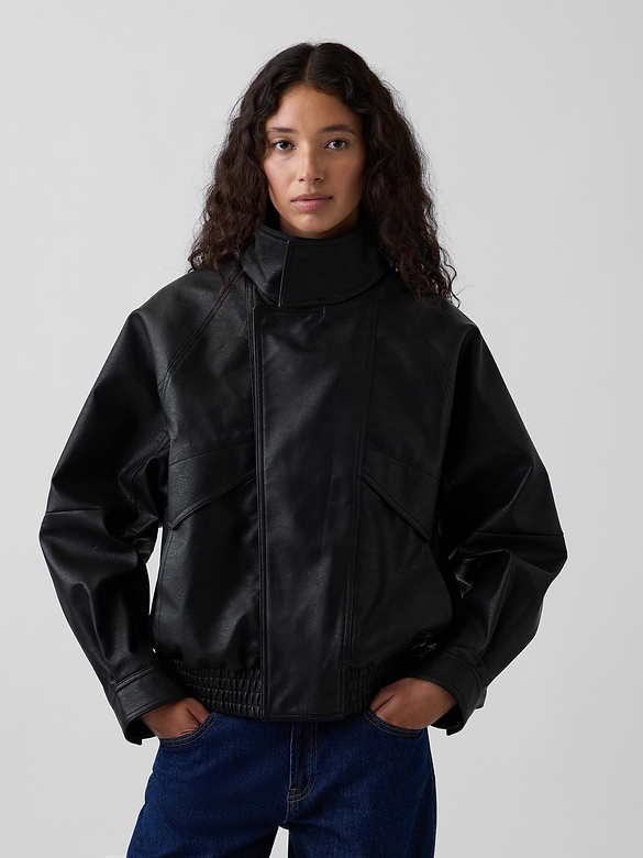 Vegan Leather Oversized Bomber Jacket