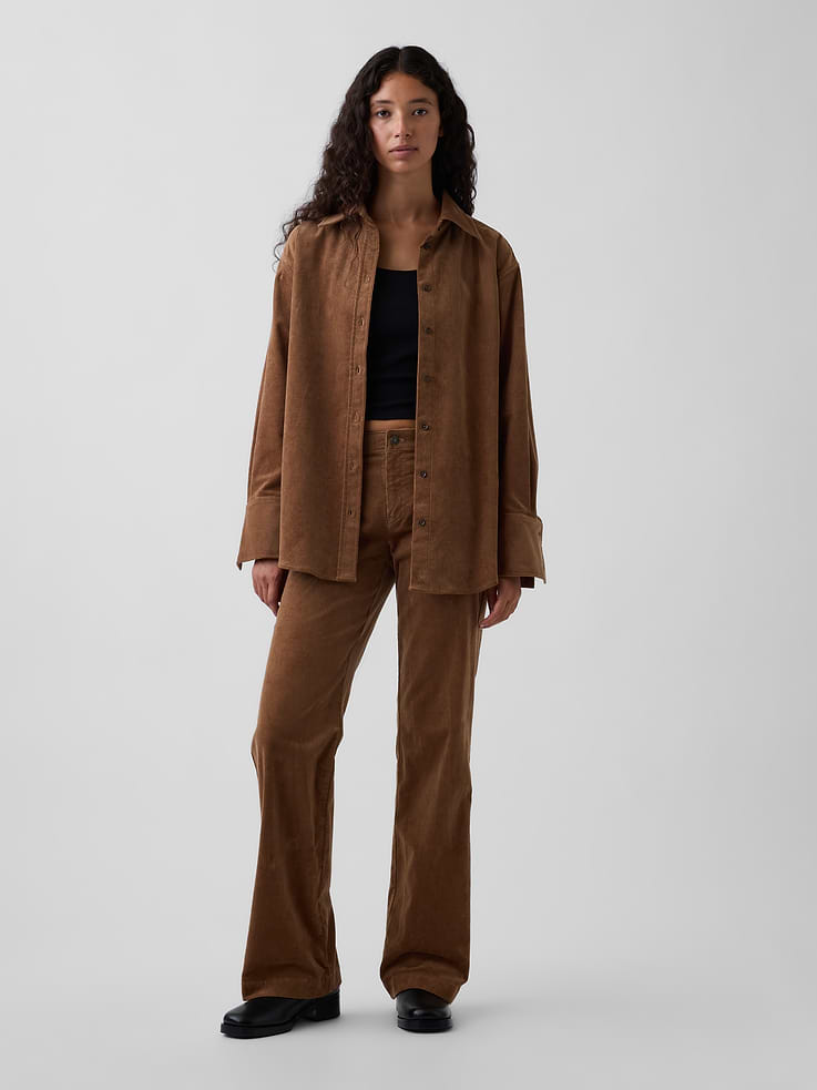 Image number 1 showing, Mid Rise Corduroy Relaxed Flare Pants