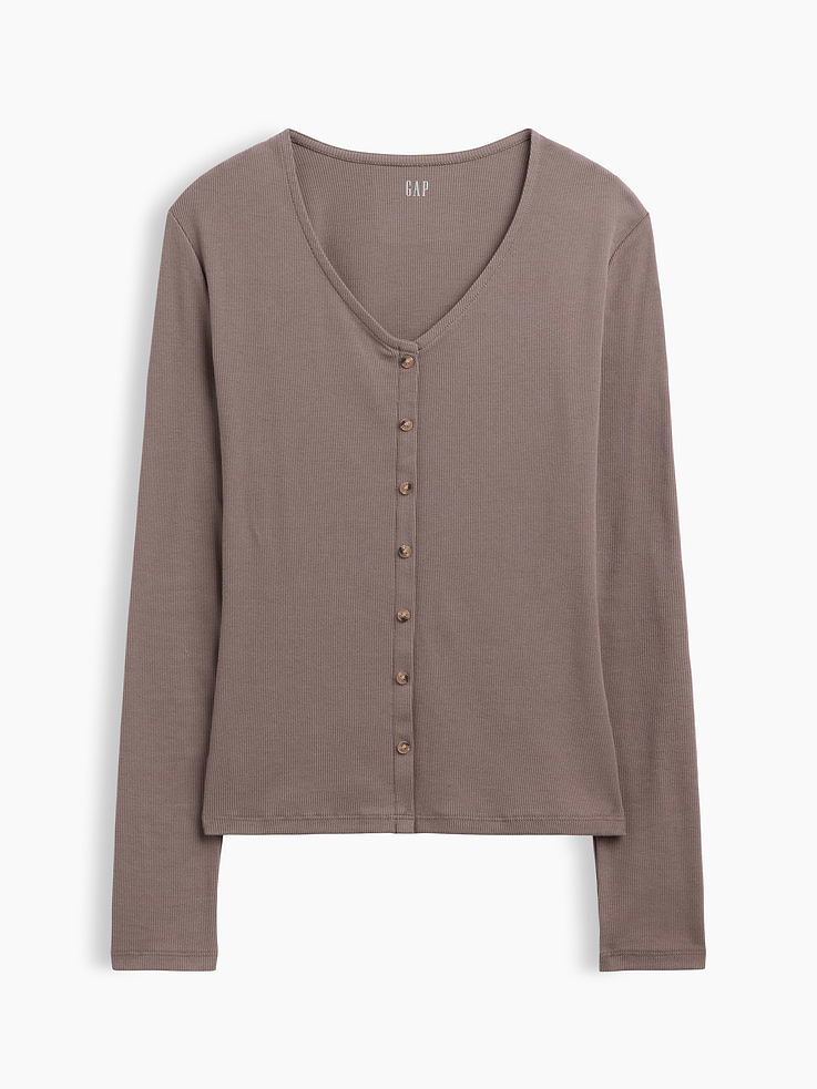Image number 5 showing, Fitted Ribbed V-Neck Top