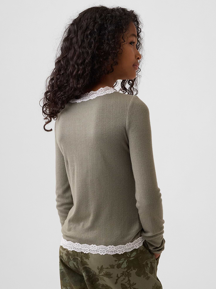 Image number 3 showing, Kids Pointelle Lace-Trim Top